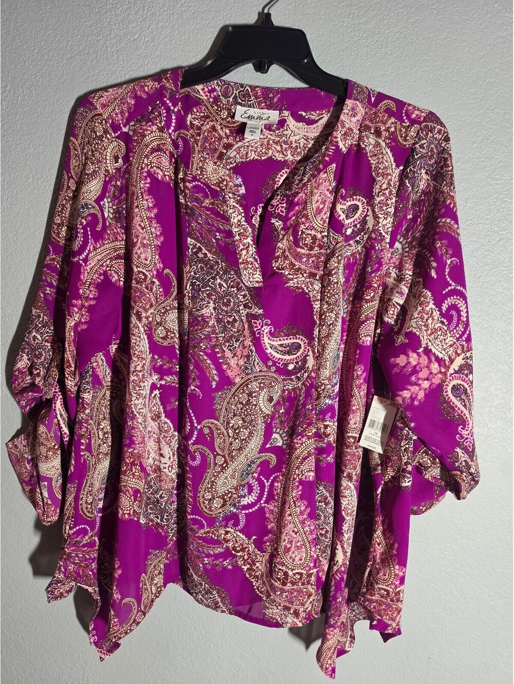 Simply Emma Women's 1X Paisley Print Blouse in Purple